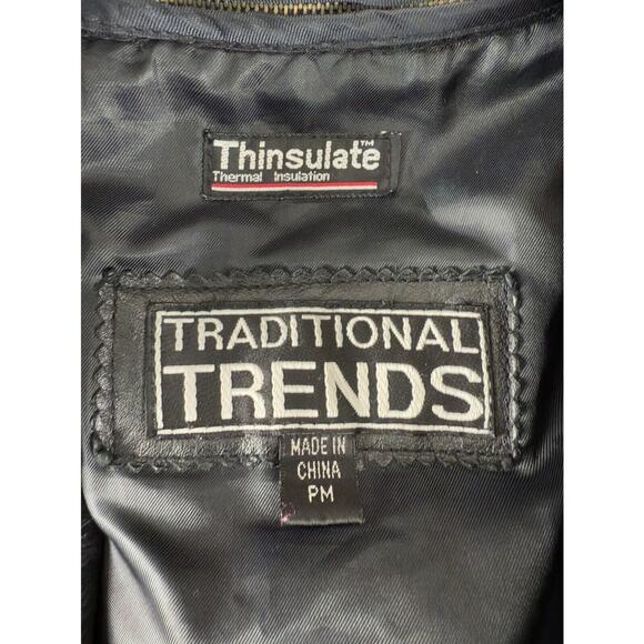 Traditional Trends Petites Sz PM Moto Leather Floral Snap Jacket Trench Coat - Picture 8 of 10